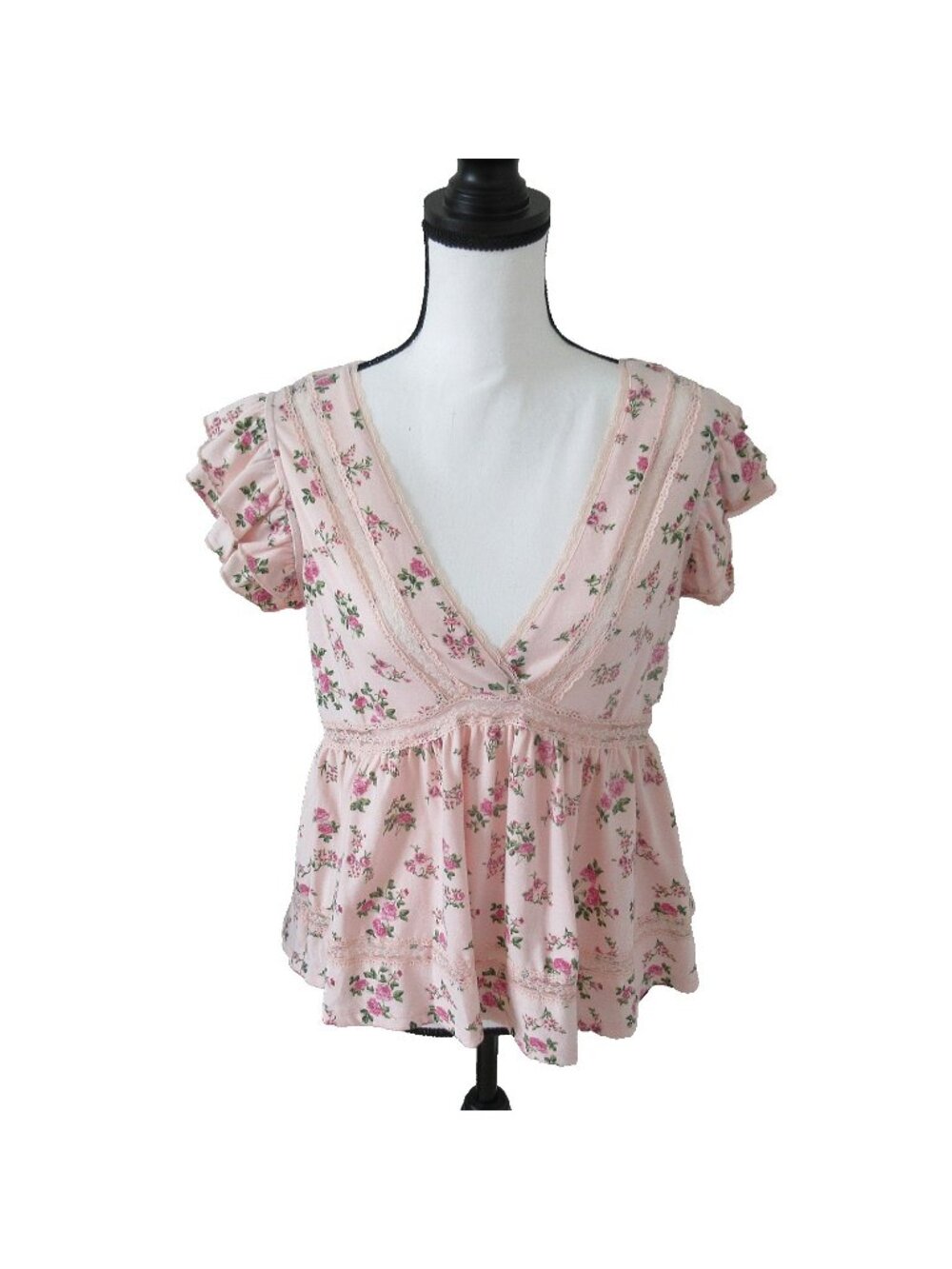 NWT Self Esteem Juniors' Y2K Inspired Pink Flutter-Sleeve Babydoll Top Large